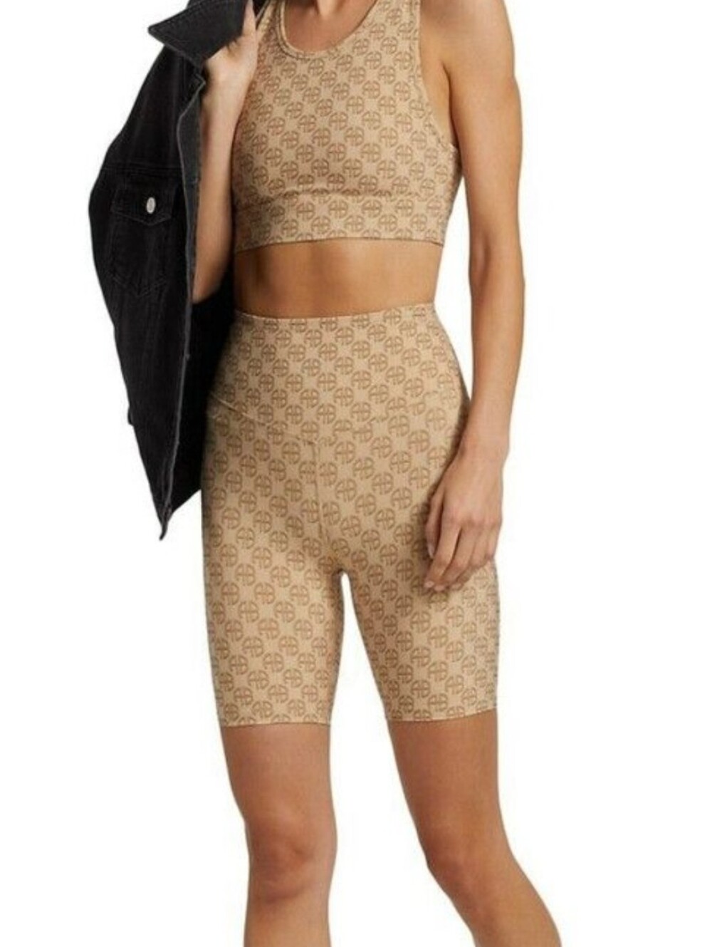 New Anine Bing Blake Biker Short Camel Monogram Print - Neutral Size XS